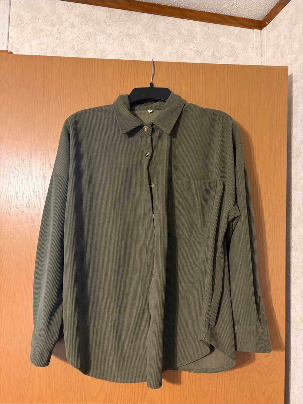Olive Green Button-Down Corduroy Shirt - Women's